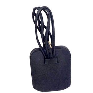 Vintage 50s Black Felt Four Handle Top Latch Small Wristlet Satchel Evening Bag